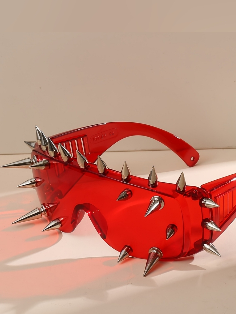 Punk Studded Spiked Oversized Fashion Glasses Sunglasses, Red